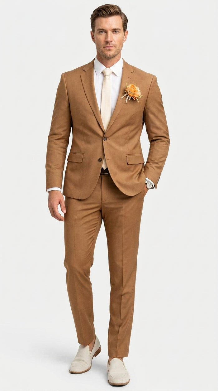 Men’s Rust Brown 2-Piece Wedding Suit – Modern Groom Suit for Fall, Outdoor and Formal Events