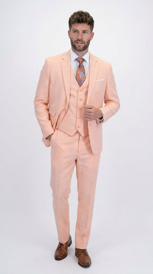 Statement Men's Peach 3 Piece Suit – Light Orange Blush Modern Fit Wedding & Summer Suit with Ticket Pocket