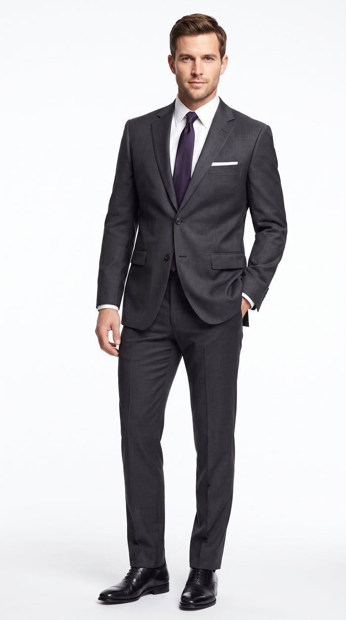 Men’s Charcoal Grey Don Draper Inspired Suit, Solid Formal Wedding Business Dress Suit
