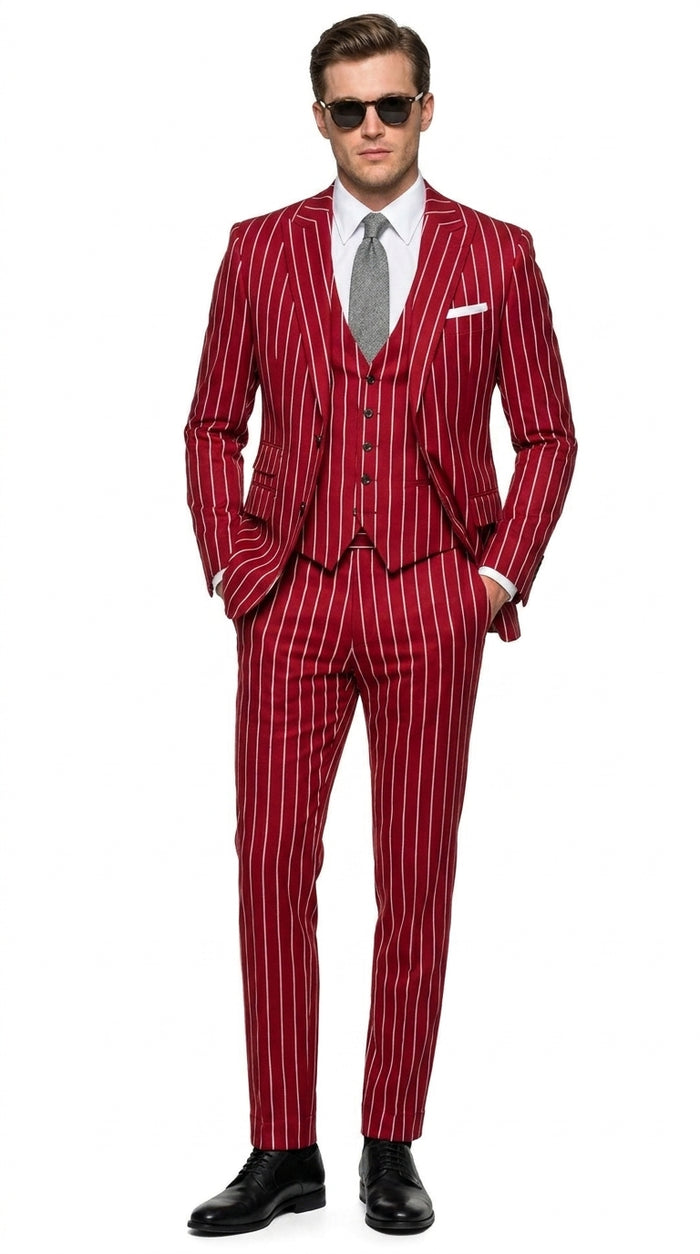 Men’s Black Gangster Pinstripe Suit, 2 Button Vintage 1920s Formal Dress Suit