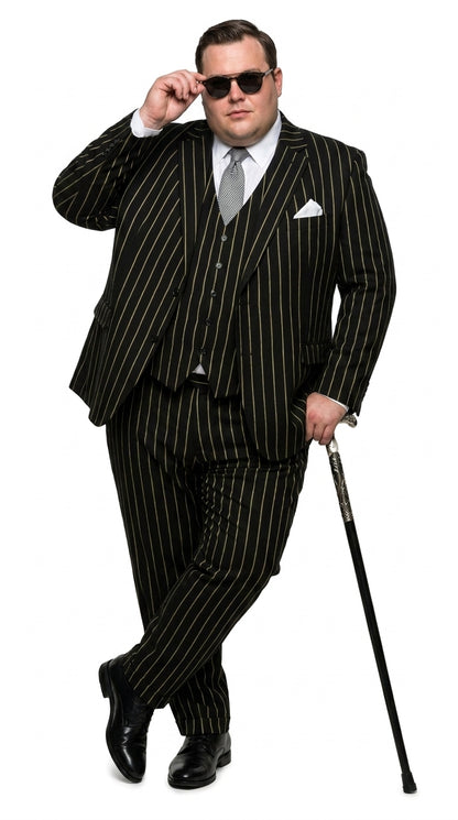 Men’s Black Gangster Pinstripe Suit, 2 Button Vintage 1920s Formal Dress Suit