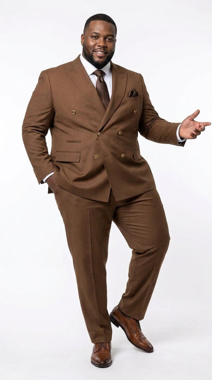 Rossi Man Men’s Brown Double Breasted Suit, Modern Fit Formal Wedding Business Dress Suit