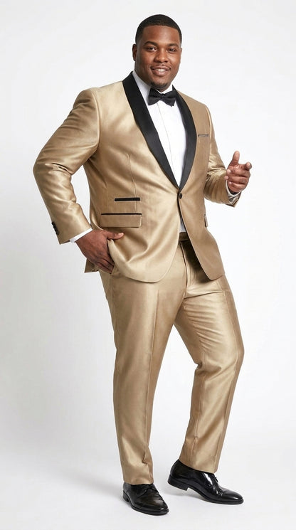 Men’s Champagne 2-Piece Tuxedo Suit with Black Shawl Lapel – Wedding & Prom