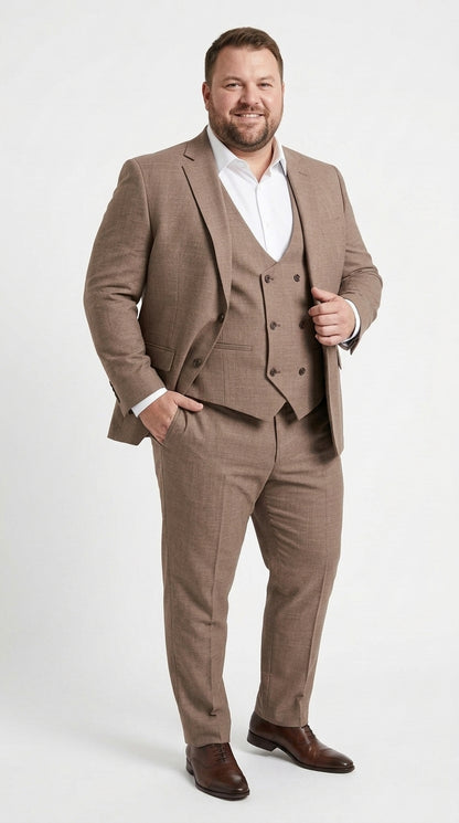 Men’s Dark Tan Mocha 3 Piece Wedding Suit, Double Breasted Vest Formal Groom and Groomsmen Suit