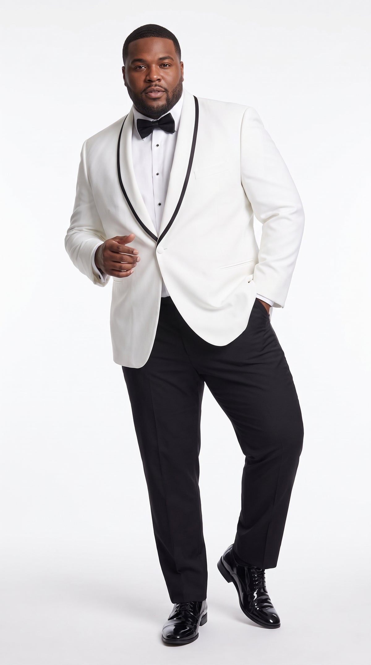 Men’s White and Black Trim Prom Tuxedo Suit, Shawl Collar Wedding Jacket with Pants and Vest