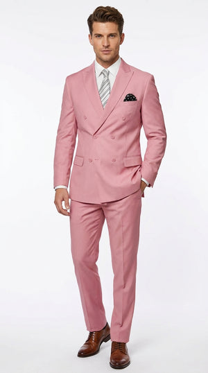 Men's Blush Pink Double Breasted Easter Suit – Modern Fit Lightweight 2-Piece Spring & Summer Wedding Suit