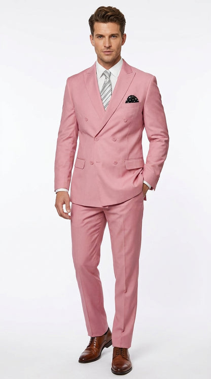 Men's Blush Pink Double Breasted Easter Suit – Modern Fit Lightweight 2-Piece Spring & Summer Wedding Suit