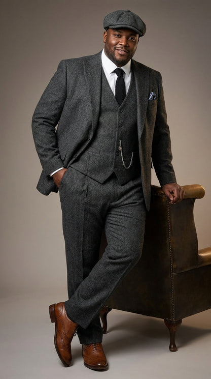 Men’s Charcoal Great Gatsby 3 Piece Suit, 1920s Gangster Vintage Formal Dress Suit
