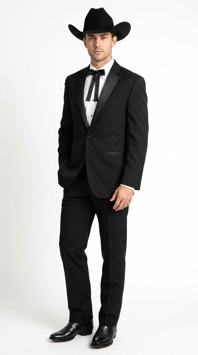 Men's Black Western Cowboy Wedding Tuxedo – One Button Formal Ranch Wedding Suit