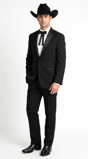 Men's Black Western Cowboy Wedding Tuxedo – One Button Formal Ranch Wedding Suit