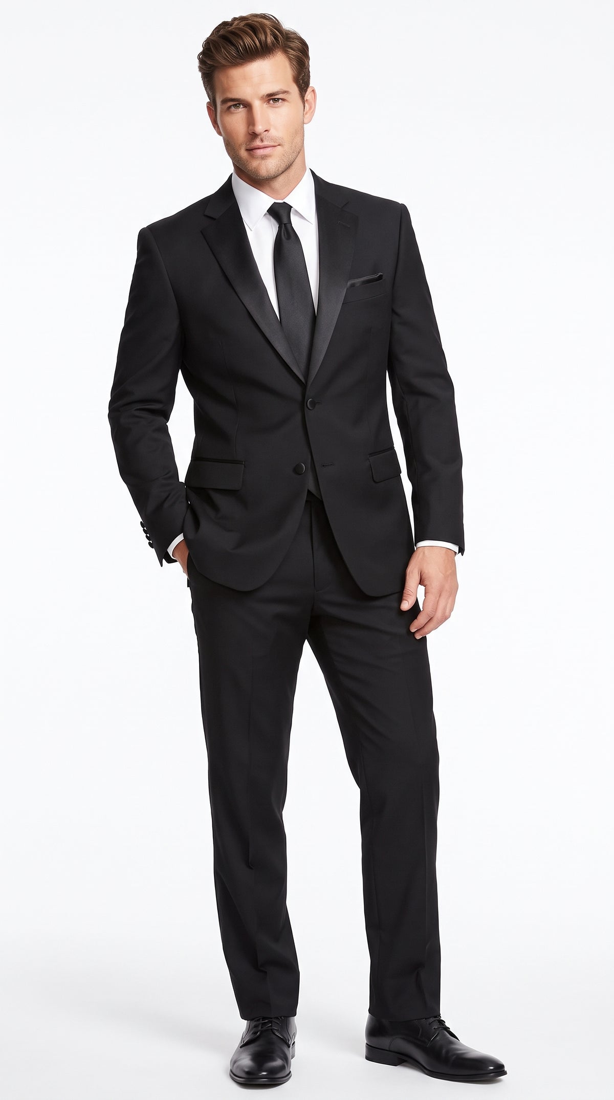 Men’s Classic Black Tuxedo Suit, 2 Button Wedding Prom Formal Suit