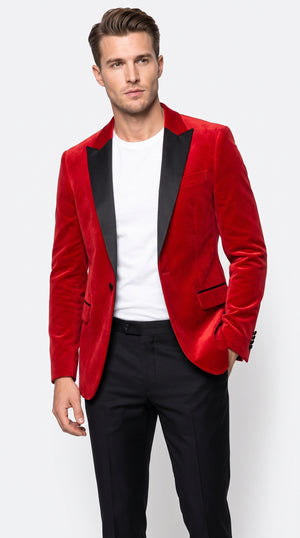 Men’s Red Velvet Tuxedo Jacket, Designer Formal Dinner Blazer for Wedding, Prom and Party