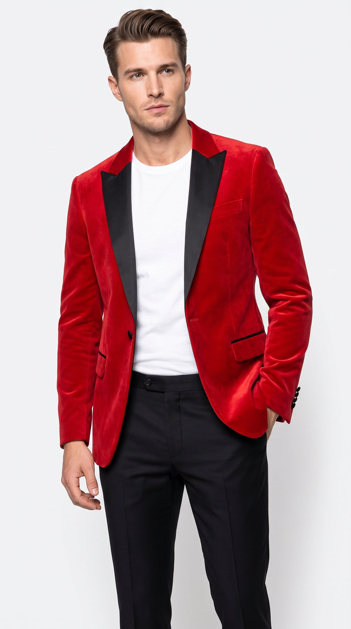 Men’s Red Velvet Tuxedo Jacket, Designer Formal Dinner Blazer for Wedding, Prom and Party
