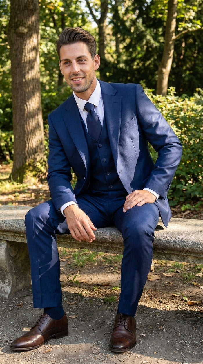 Stacy Adams Men’s Royal Indigo Hybrid Fit 3 Piece Suit, Formal Wedding Prom Dress Suit
