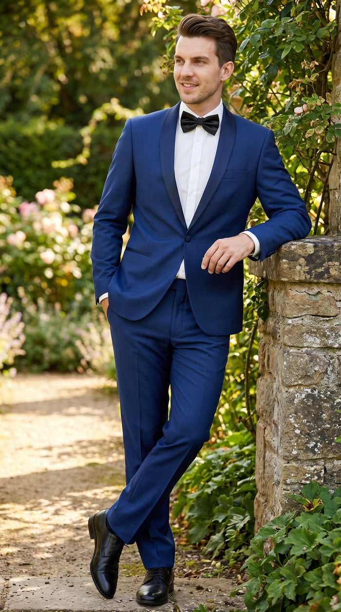 Men’s Midnight Blue Shawl Lapel Tuxedo, 1 Button Formal Wedding Prom Suit
