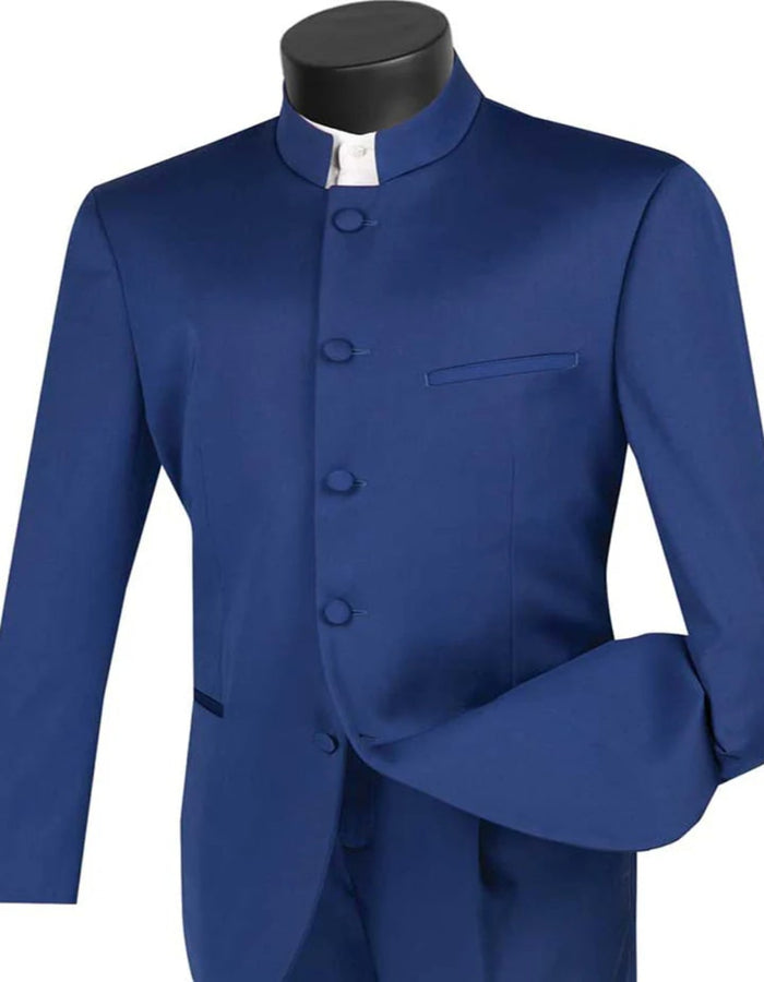 Blue Wedding Tuxedo - Mens Five Button Mandarin Banded Navy Tuxedo