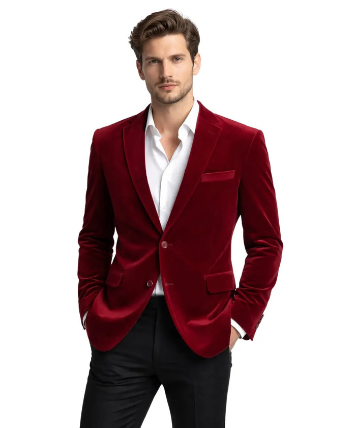 Men’s Maroon Velvet Sport Coat – Stylish Evening Party Blazer for Men