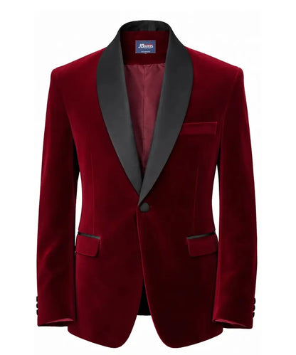 Men’s Maroon Velvet Blazer with Shawl Collar – Luxury Evening & Wedding Jacket