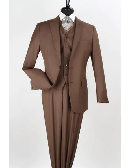 Mel-M158 Coffee Color - Light Brown - Mocha 2 Buttons Vested Suit Pant Classi Mel-M158 Suit