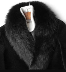 Men Long Faux Fur Coat Black - Men's Tuxedo USA