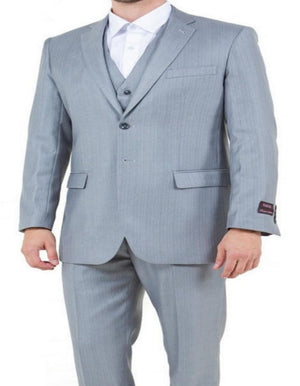 Mens Light Gray Sharkskin 3 Piece Regular Fit Side Vent Suit - Men's Tuxedo USA