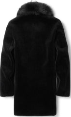 Men Long Faux Fur Coat Black - Men's Tuxedo USA