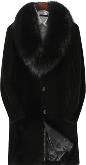 Men Long Faux Fur Coat Black - Men's Tuxedo USA