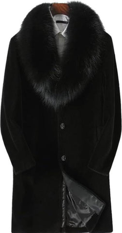 Men Long Faux Fur Coat Black - Men's Tuxedo USA