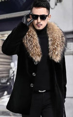 Men Long Faux Fur Coat Brown - Men's Tuxedo USA