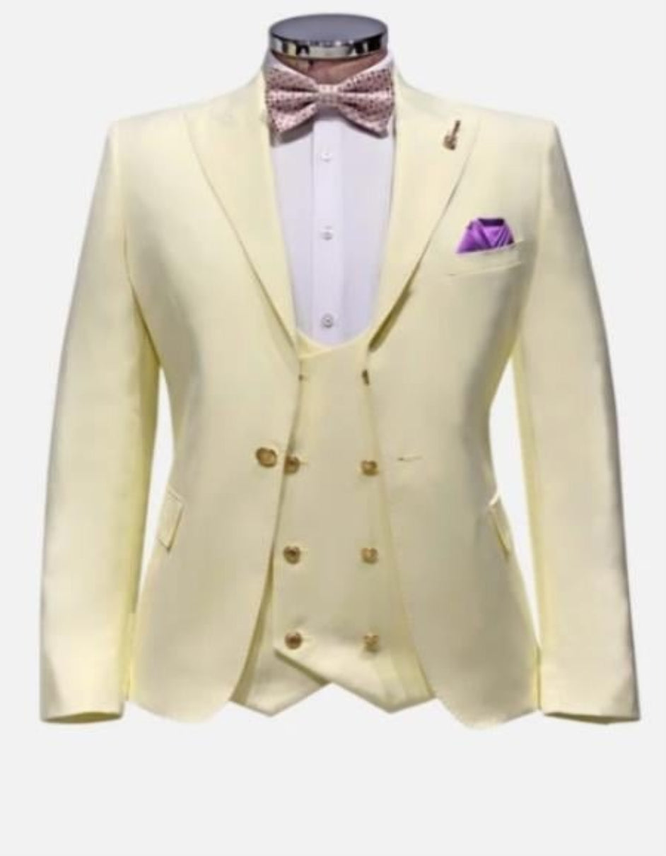 Men Suit With Gold Buttons - Ivory