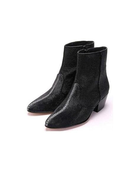 Men'S Los Altos Boots Genuine Stingray Mantarraya Skin Inside Zipper Black Botas De Mantarraya  Boots Ankle Dress Style For Man