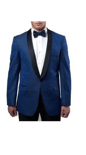 Men'S Blue Slim Fit Tuxedo Jacket Pattern Black Large Shawl Lapel Blazer