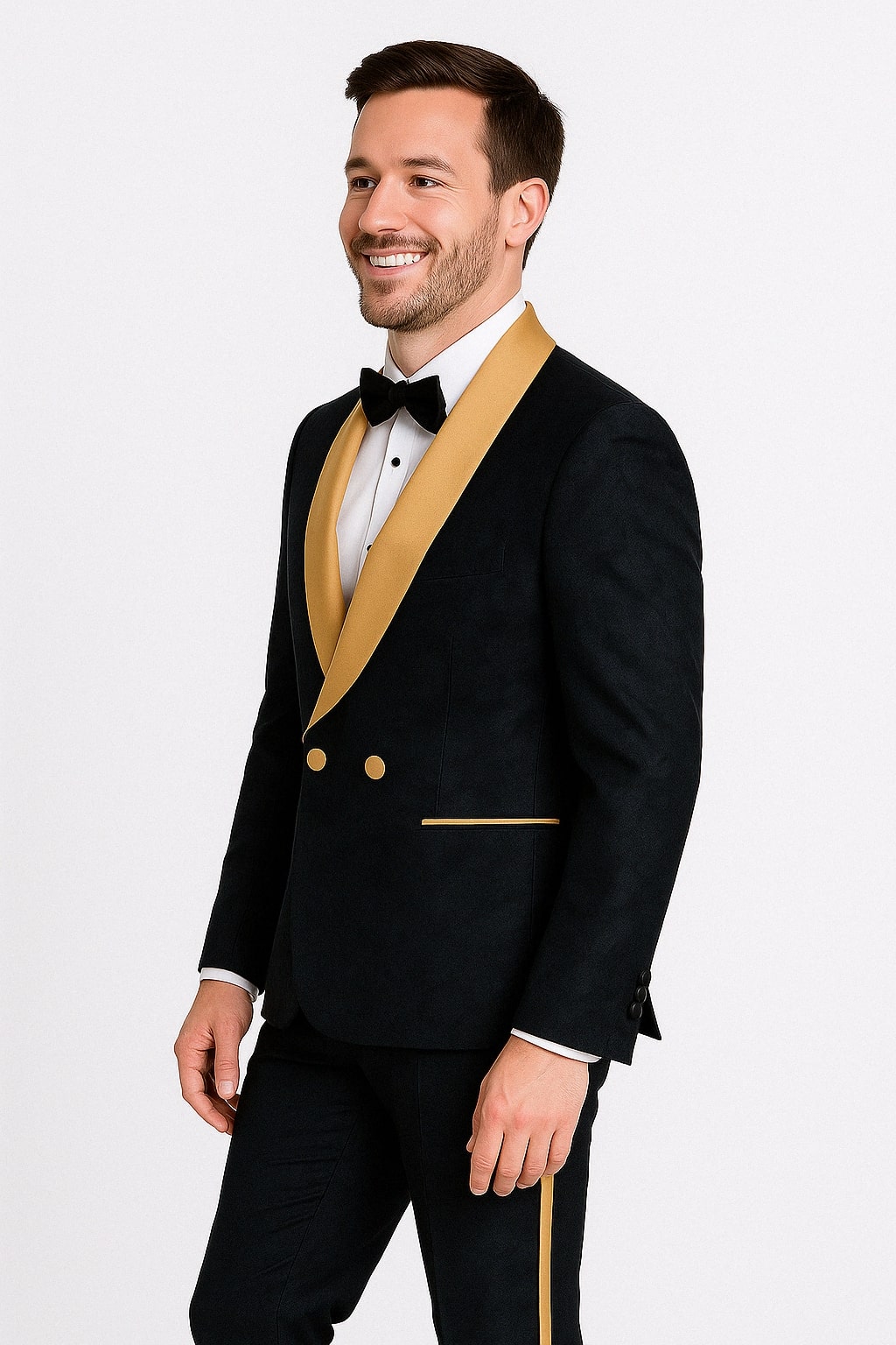 Men's Black and Gold Shawl Lapel Tuxedo with Jacquard Texture  Wedding & Prom Suit