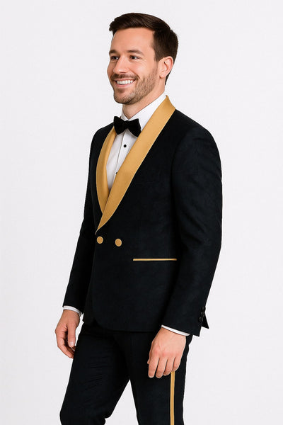 Men's Black Tuxedo, Silver Stoned, Shawl Design