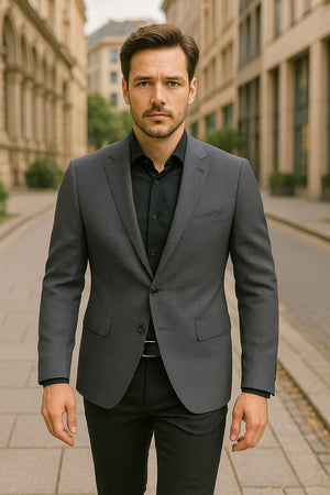 Men's Charcoal Grey Checkered Sport Coat  Classic Plaid Windowpane Pattern Blazer