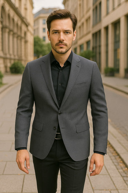 Men's Charcoal Grey Checkered Sport Coat  Classic Plaid Windowpane Pattern Blazer