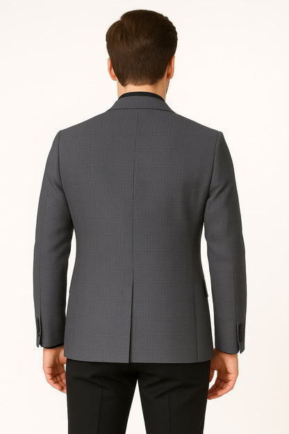 Men's Charcoal Grey Checkered Sport Coat  Classic Plaid Windowpane Pattern Blazer
