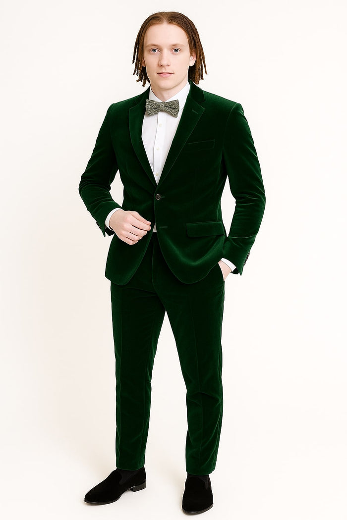 Mens Emerald Green Velvet Suits  Slim Fit Tuxedo for Weddings, Prom, and Red Carpet Events