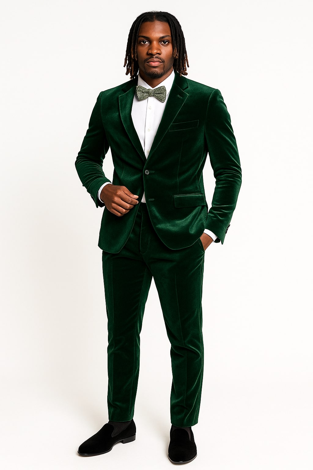 Mens Emerald Green Velvet Suits  Slim Fit Tuxedo for Weddings, Prom, and Red Carpet Events