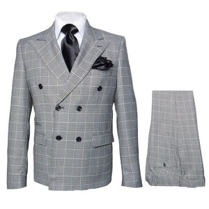 Grey Prince of Wales Check Suit ?? Rossiman Glen Plaid Double-Breasted Two-Piece for Men