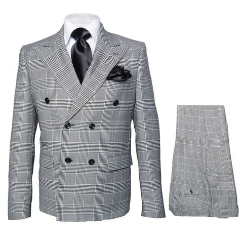 Grey Prince of Wales Check Suit ƒ?? Rossiman Glen Plaid Double-Breasted Two-Piece for Men
