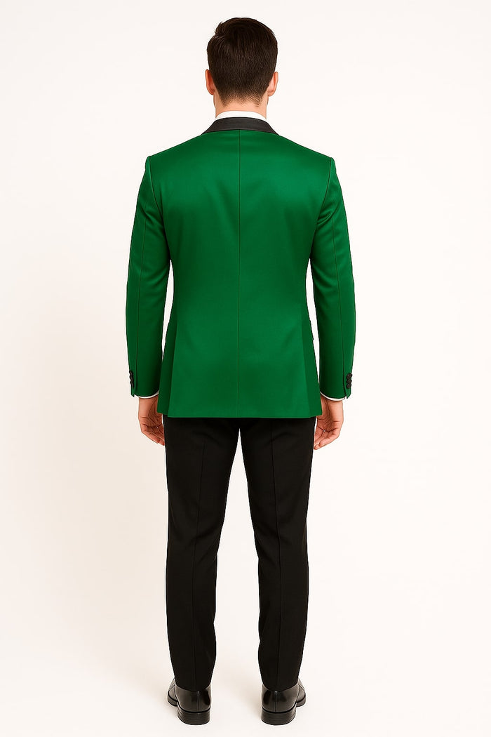 Men's Sateen Emerlad Green Tuxedo Jacket with Black Satin Lapel and Bow Tie  Slim Fit Prom and Party Blazer