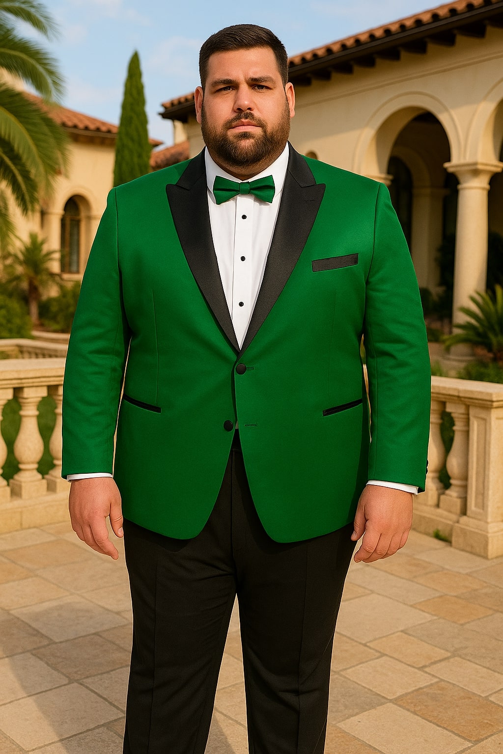 Men's Sateen Emerlad Green Tuxedo Jacket with Black Satin Lapel and Bow Tie  Slim Fit Prom and Party Blazer