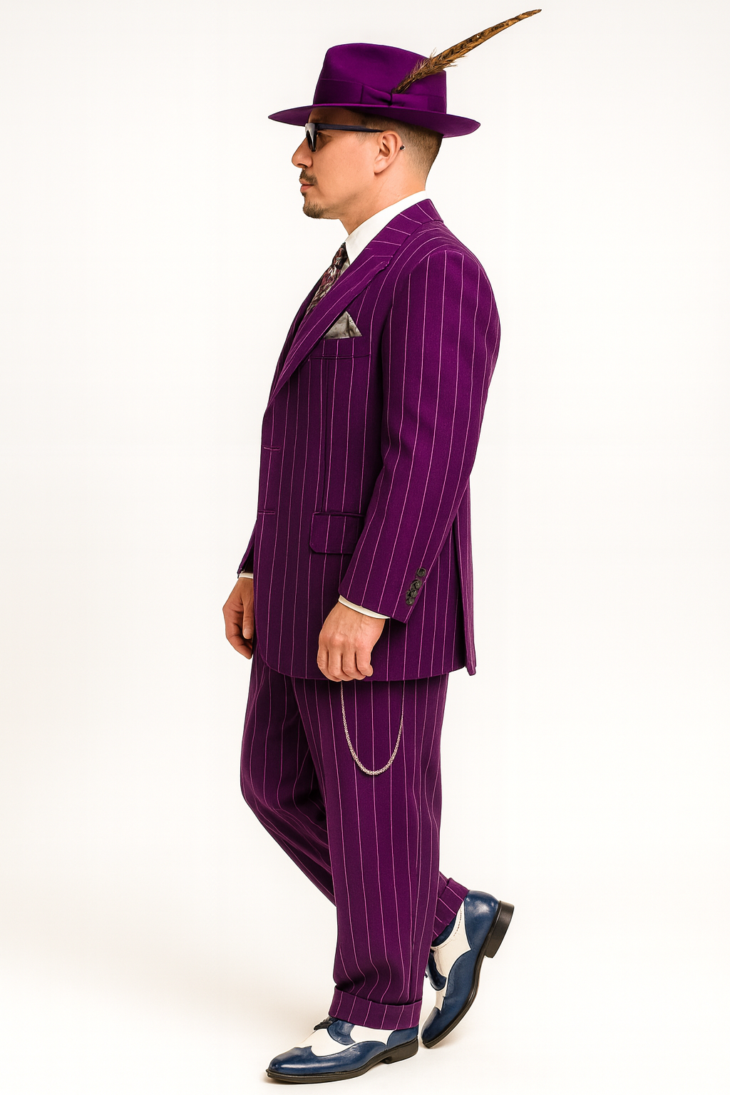 Purple Pinstripe Zoot Suit  3 Piece 1920s/1930s Gangster Outfit (Jacket and Pants and Vest)  Vintage Fashion