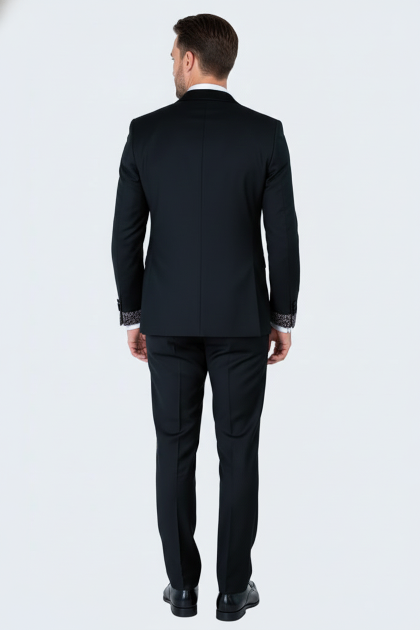 Men's Black and White Silver Embellished Tuxedo Suit  Bowtie 3-Piece Formal Wedding, Prom, and Gala Outfit