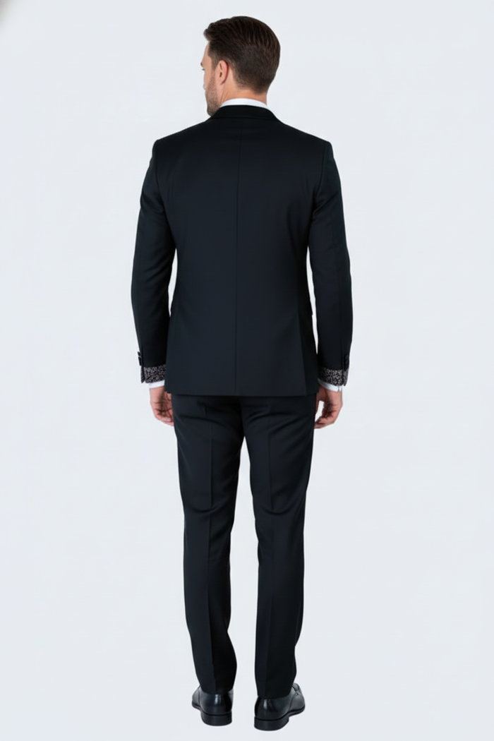 Men's Black and White Silver Embellished Tuxedo Suit  Bowtie 3-Piece Formal Wedding, Prom, and Gala Outfit