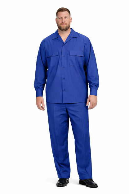 Mens Luxury Sapphire Blue Wool Two-Piece Leisure Walking Suit
