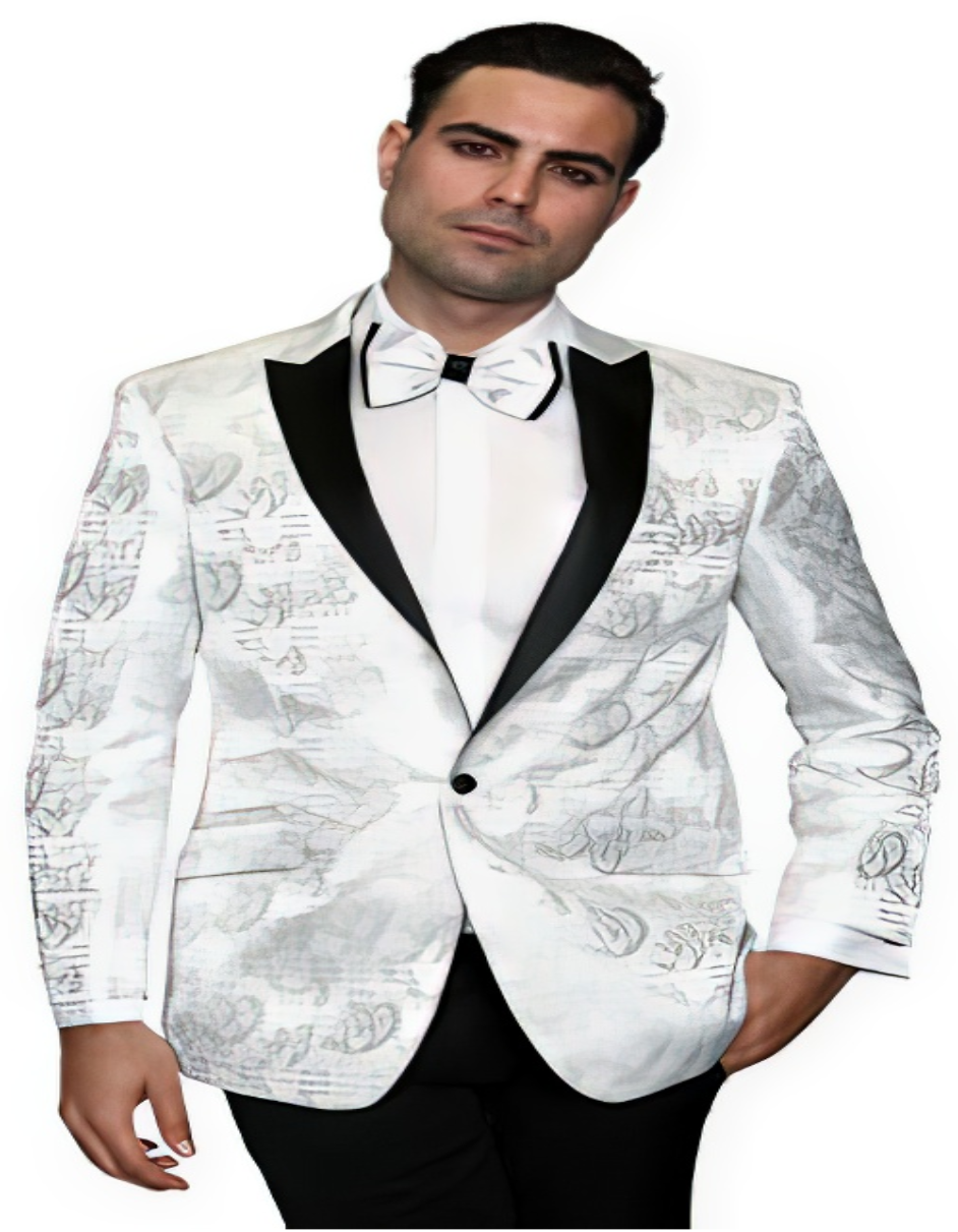 Men's Flashy Fancy Satin Shiny Tuxedo Dinners Jacket Blazer Paisley Sport Coat Silky Satin Stage Fancy Stage Party Dance White/Black