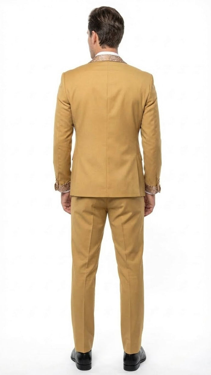 Men's Gold Embellished Tuxedo Suit  Bowtie  Slim Fit Jacket, Vest and Tailored Pants