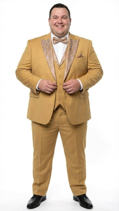 Men's Gold Embellished Tuxedo Suit  Bowtie  Slim Fit Jacket, Vest and Tailored Pants